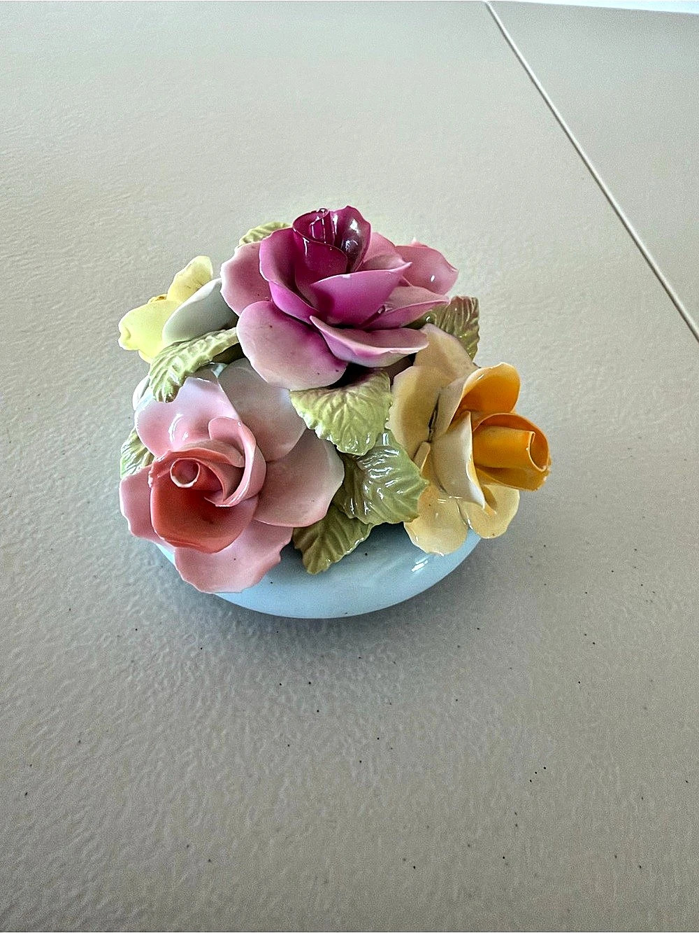 Thornley China Ltd. Floral Ceramic Figurine Decor Pink & Yellow